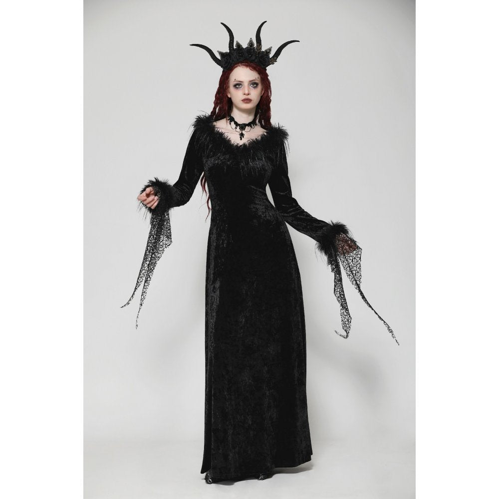 Dark in Love Claribelle Gothic Black Velvet Maxi Dress - Kate's Clothing