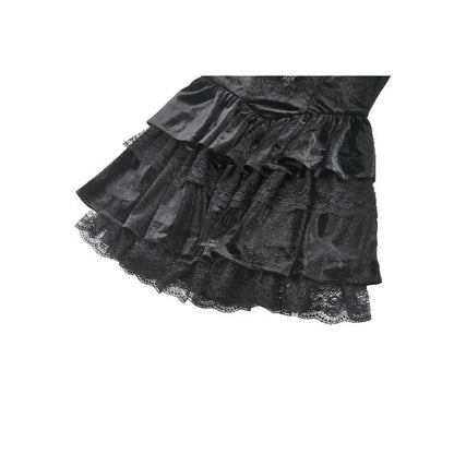 Dark in Love Nocturne Ruffled Velvet Lace Goth Dress in Black