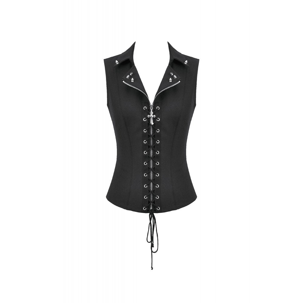 Dark in Love Punk Studded Lace Up Corset Vest