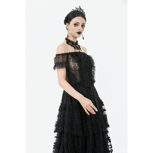 Dark in Love Ophelia Lace Off-Shoulder Gothic Bodysuit in Black