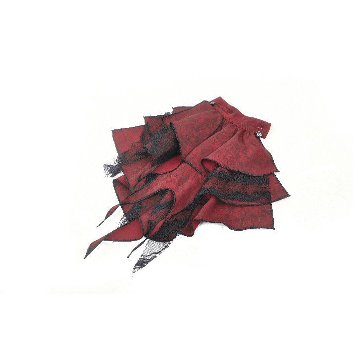 Dark in Love Vampiretta Red Distressed Effect Frilly Blouse - Kate's Clothing