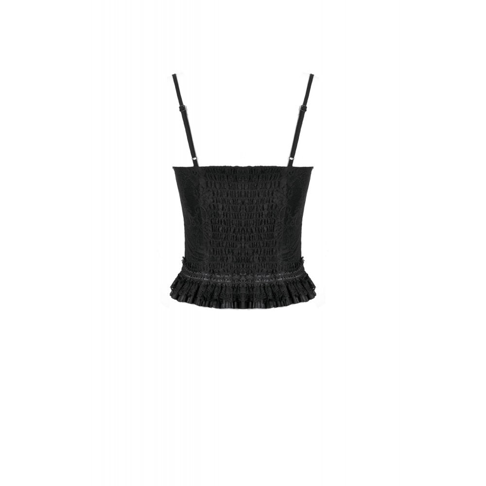 Dark in Love Black Lace Court Lace-Up Camisole