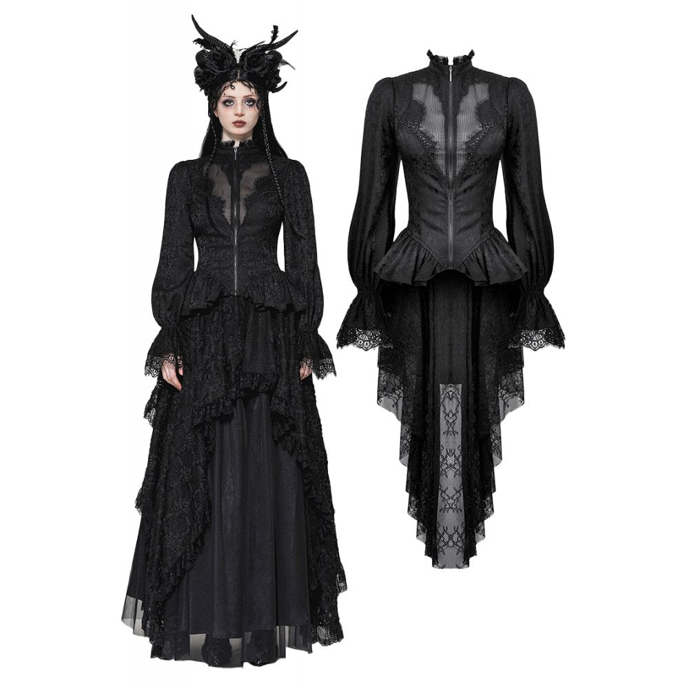 Dark in Love Felicity Gothic Lacey Zip Up Tailcoat Shirt - Kate's Clothing