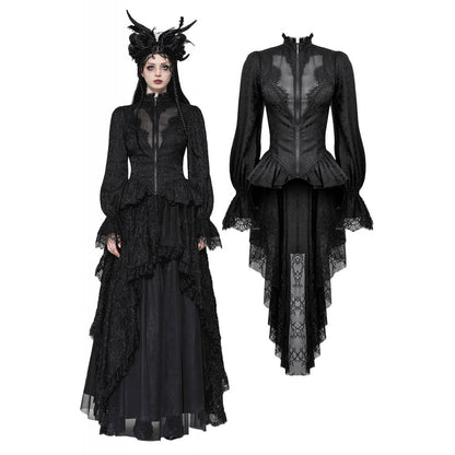 Dark in Love Felicity Gothic Lacey Zip Up Tailcoat Shirt - Kate's Clothing