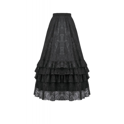 Dark in Love Vintage Gothic Lace Layered Maxi Skirt
