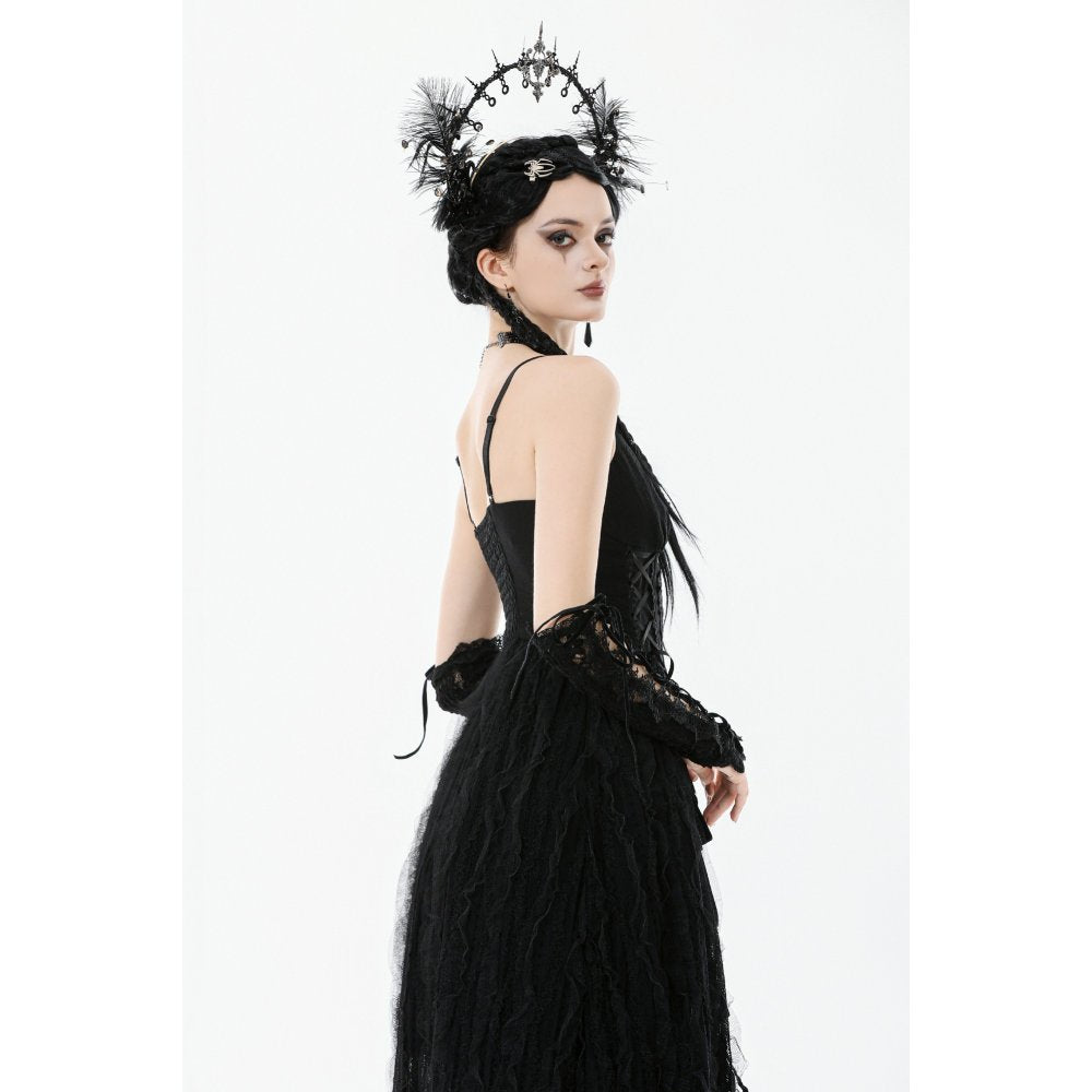 Full-length black gloves with finger loops