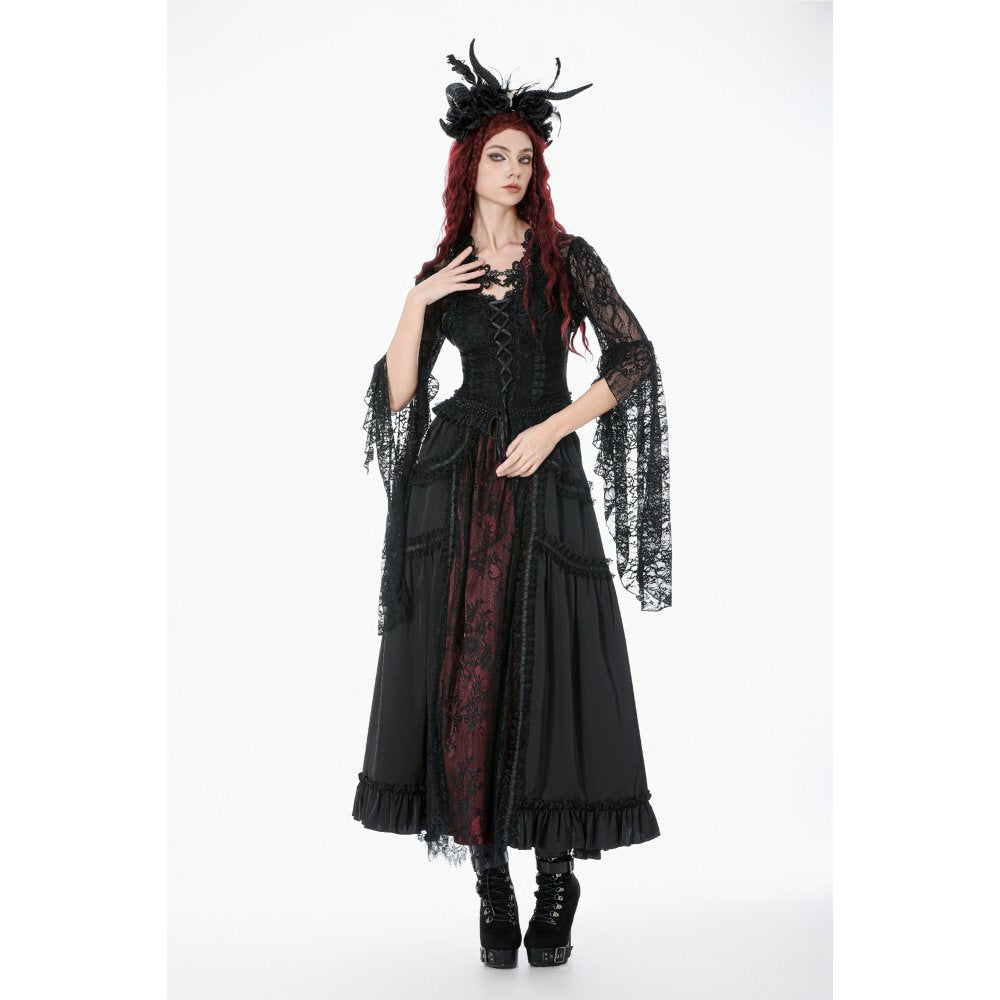 Dark in Love Gothic Victorian Lace Panel Skirt (Crimson)