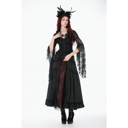 Dark in Love Gothic Victorian Lace Panel Skirt (Crimson)