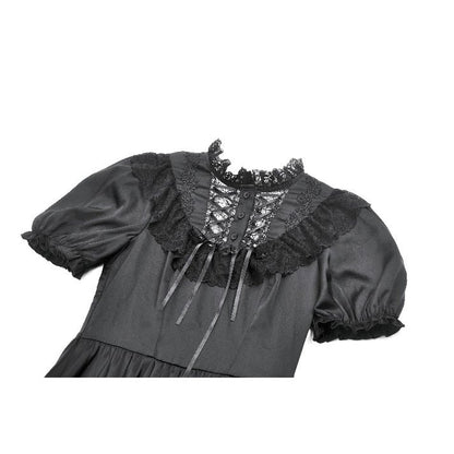 Dark in Love Belladonna Lace-Up High Collar Puff Sleeve Goth Dress  in Black