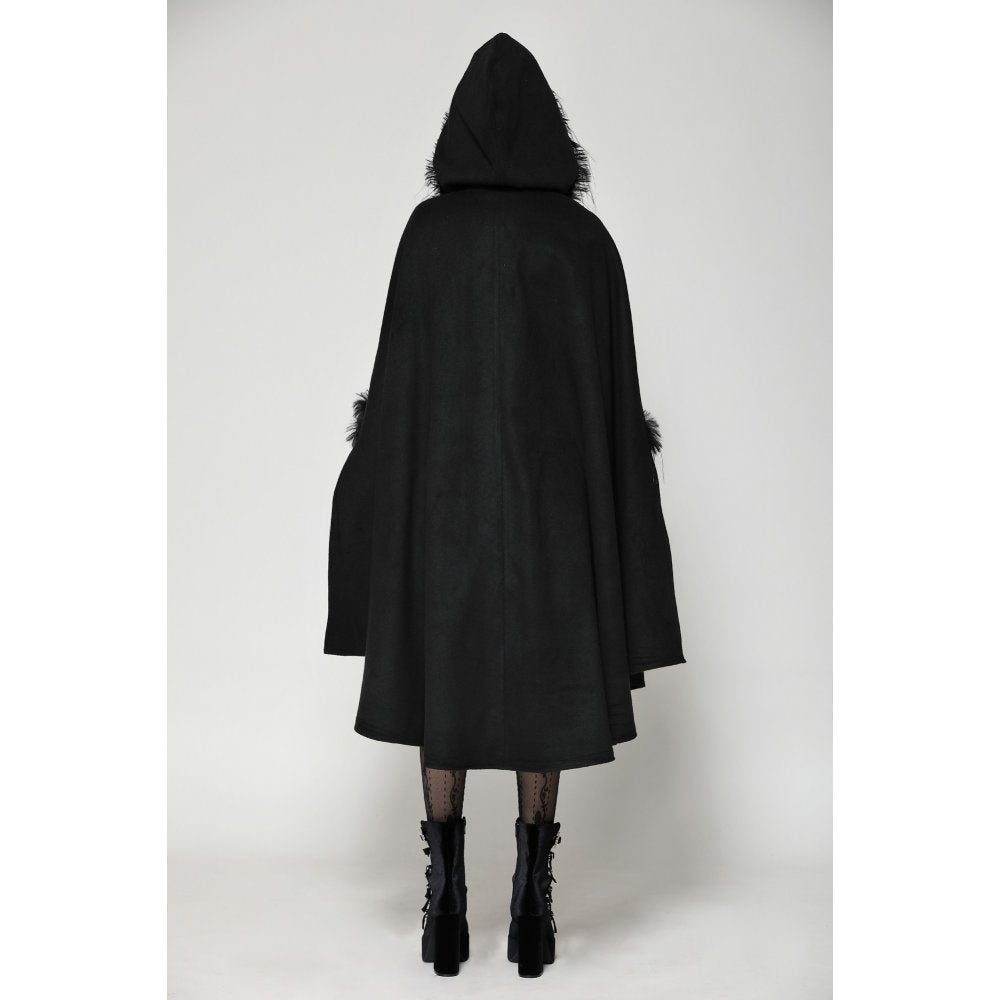 Dark in Love Francine Cloak with Faux Fur Trim and Oversized Hood - Kate's Clothing