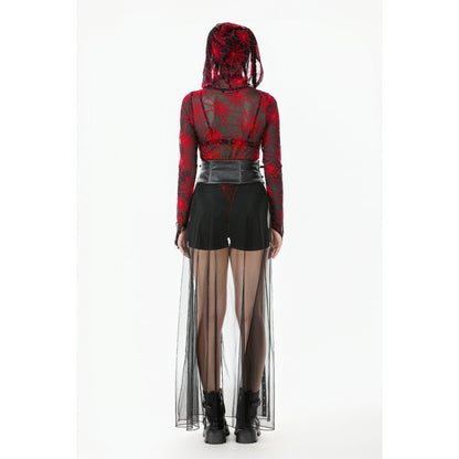 Dark in Love Gothic Sheer Mesh Maxi Skirt with PU Waist Corset