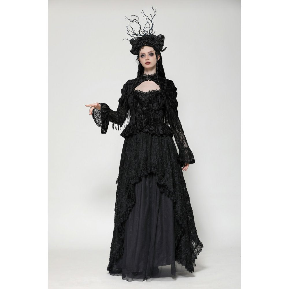 Dark in Love Fleur Gothic Rose Embossed Velvet Long Sleeve Top - Kate's Clothing