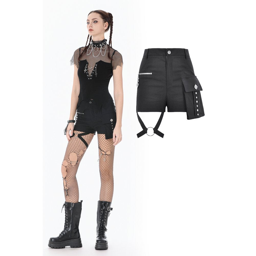 Dark in Love Punk Metal Goth Black Utility Shorts