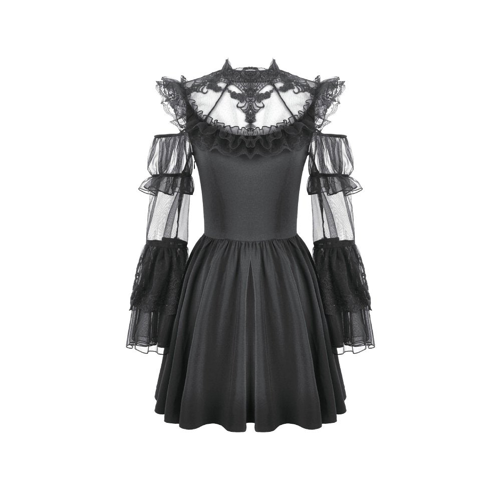 Dark in Love High Neck Mesh Lace Cold-Shoulder Dress