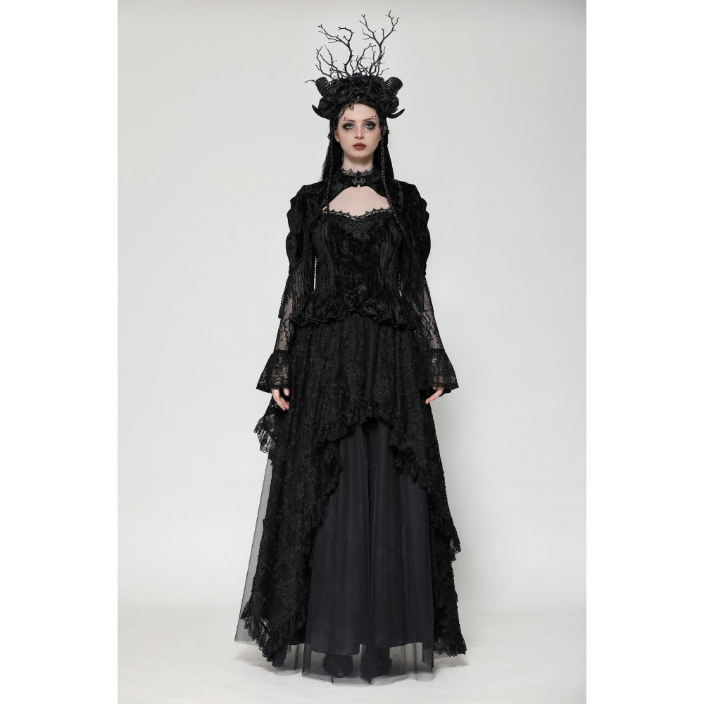 Dark in Love Fleur Gothic Rose Embossed Velvet Long Sleeve Top - Kate's Clothing