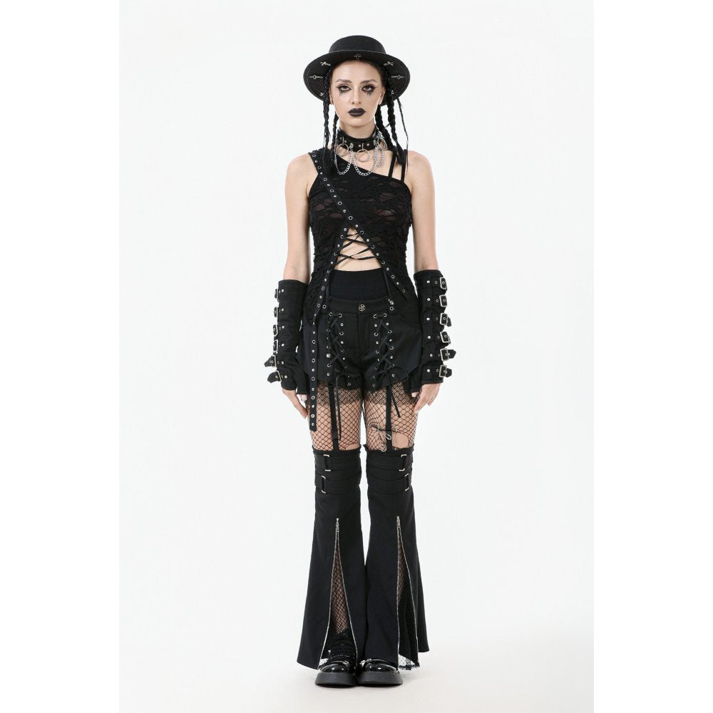 Dark in Love Morrigan One-Shoulder Lace Goth Top in Black