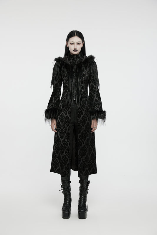 Punk Rave Morrigan Goth Gorgeous Jacquard Coat - Black