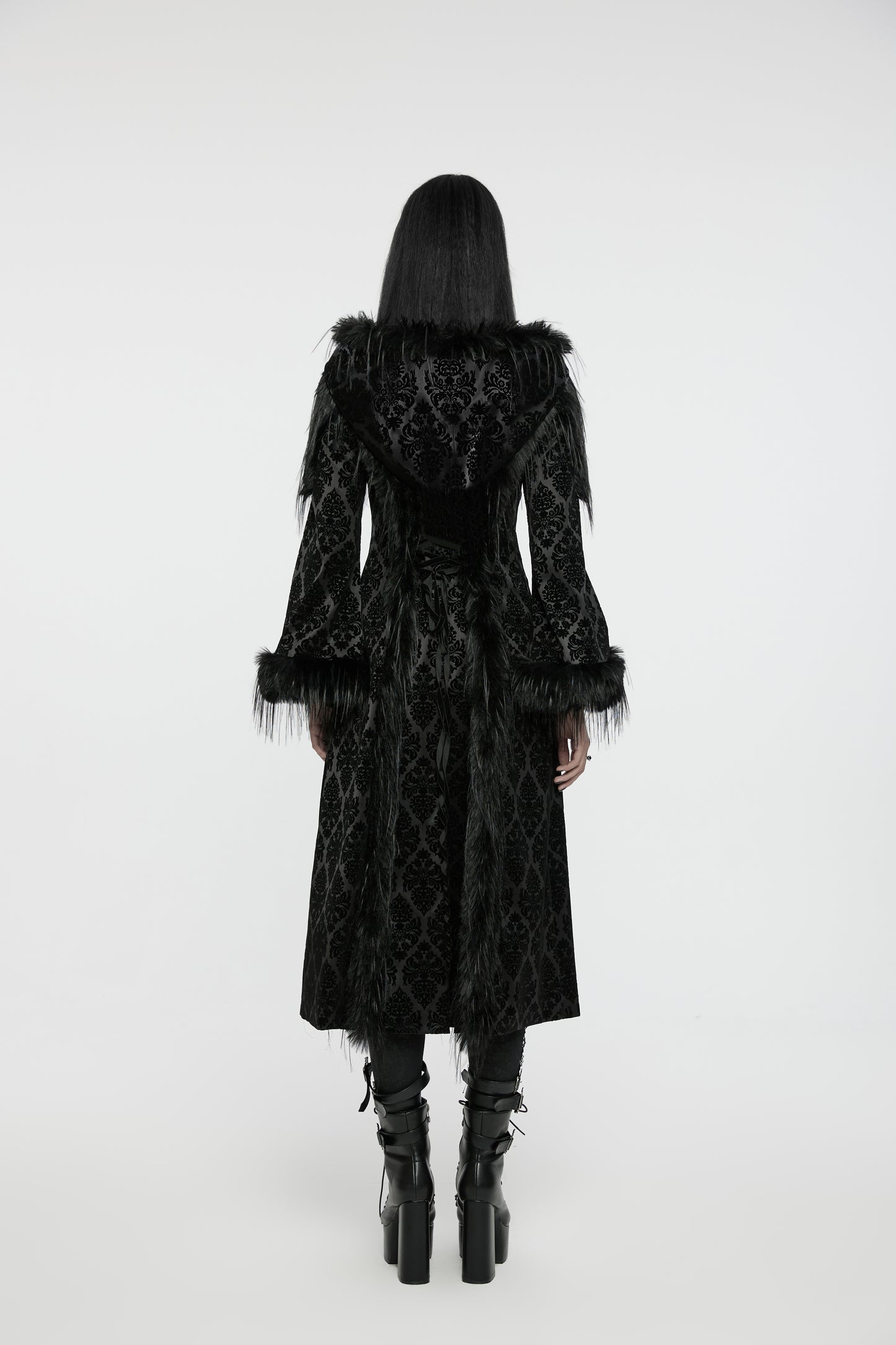 Punk Rave Morrigan Goth Gorgeous Jacquard Coat - Black