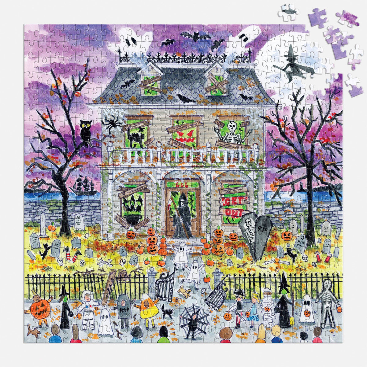 The puzzle nearly finished, with a few loose pieces still left in the top corner.