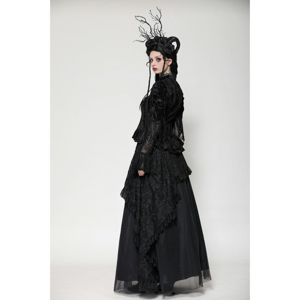 Dark in Love Fleur Gothic Rose Embossed Velvet Long Sleeve Top - Kate's Clothing