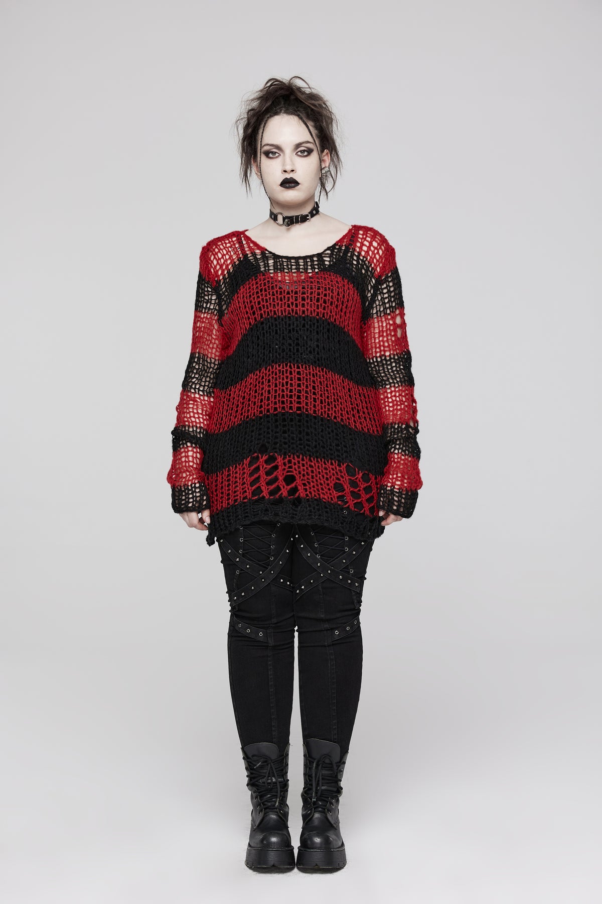 Punk Rave Astraea Decayed Pullover Sweater - Black & Red