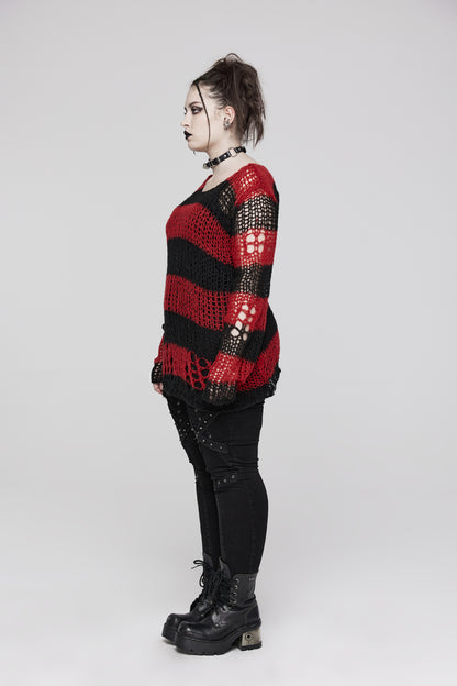 Punk Rave Astraea Decayed Pullover Sweater - Black & Red