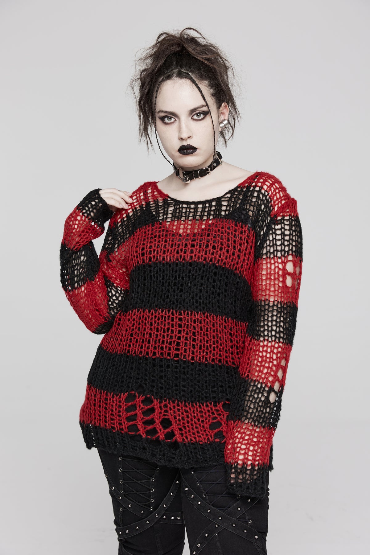 Punk Rave Astraea Decayed Pullover Sweater - Black & Red