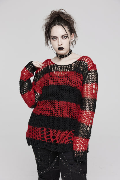 Punk Rave Astraea Decayed Pullover Sweater - Black & Red