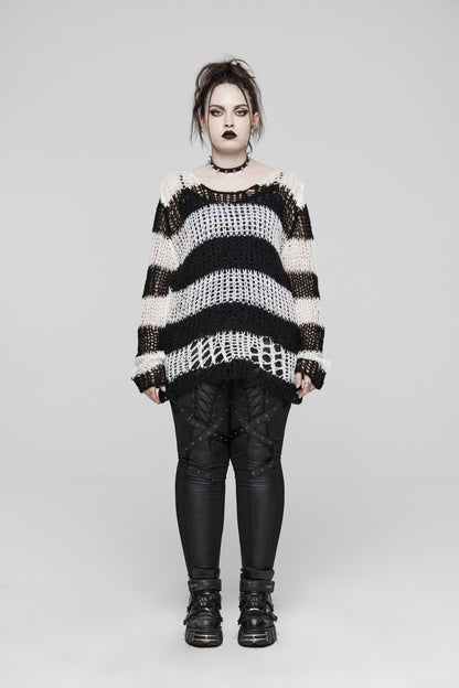 Punk Rave Astraea Decayed Pullover Sweater - Black & White