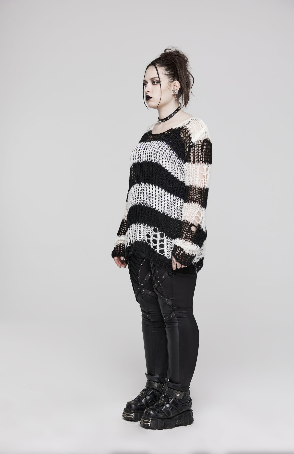 Punk Rave Astraea Decayed Pullover Sweater - Black & White