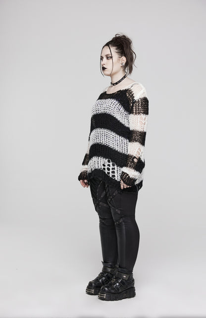 Punk Rave Astraea Decayed Pullover Sweater - Black & White