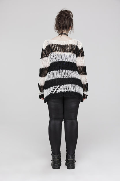 Punk Rave Astraea Decayed Pullover Sweater - Black & White