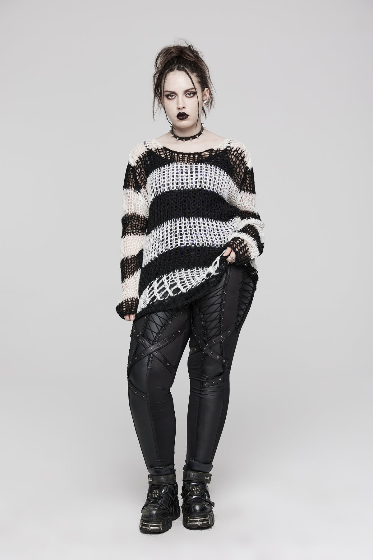 Punk Rave Astraea Decayed Pullover Sweater - Black & White
