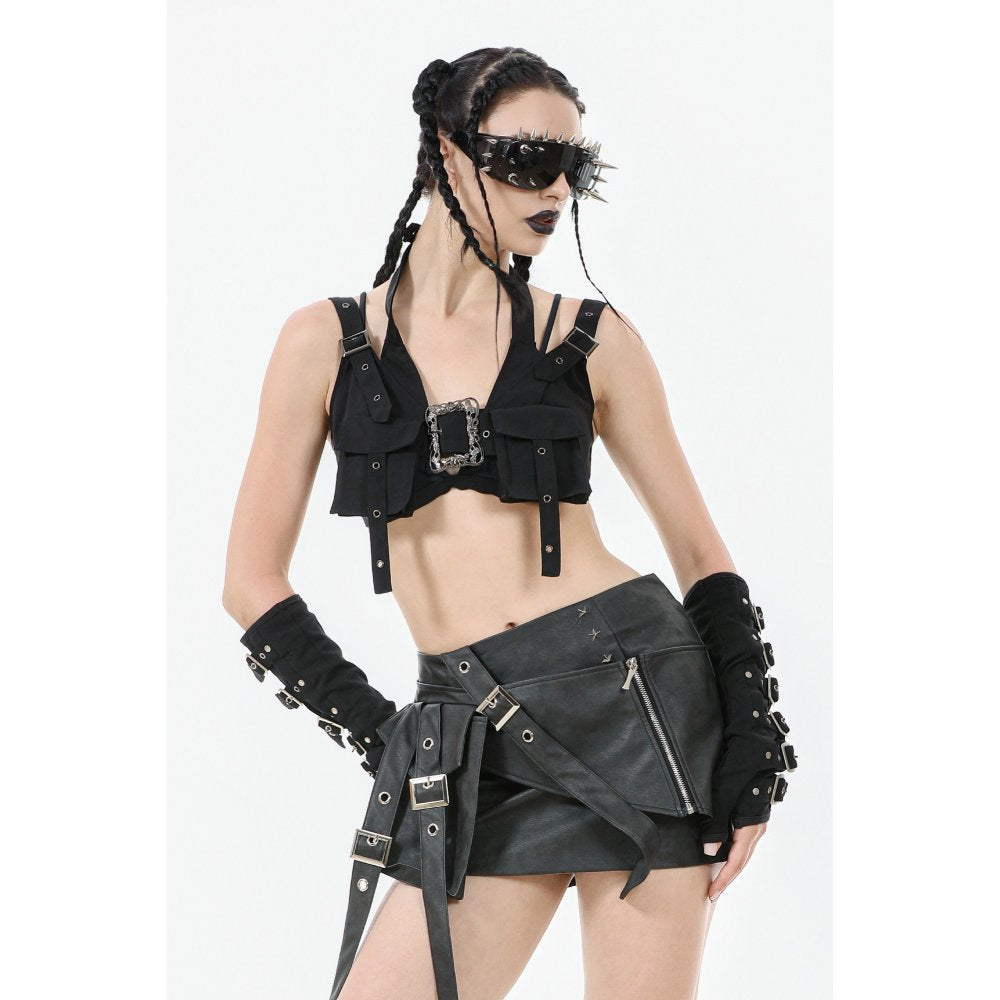 Dark in Love Chaos Reign Faux Leather Goth Mini Skirt in Black