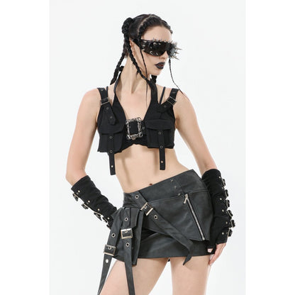 Dark in Love Chaos Reign Faux Leather Goth Mini Skirt in Black