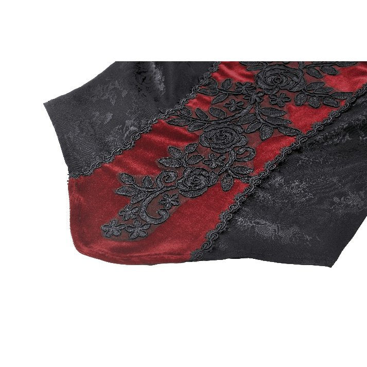 Dark in Love Delancy Gothic Black and Red Velvet Cold Shoulder Top - Kate's Clothing