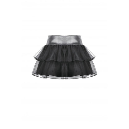 Dark in Love Bonded Tulle Layered Goth Mini Skirt in Black