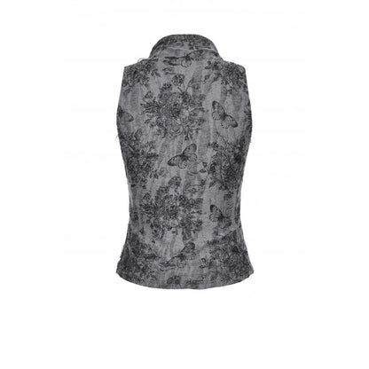 Dark in Love Shredded Butterfly Print Halter Goth Top In Grey