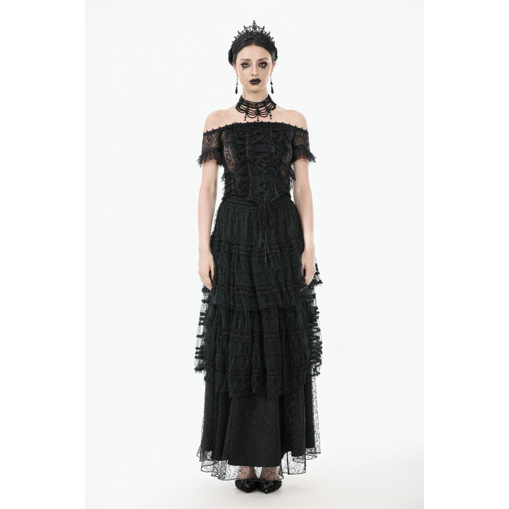 Dark in Love Ophelia Lace Off-Shoulder Gothic Bodysuit in Black