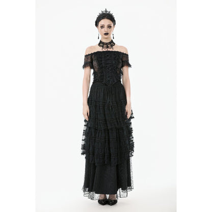 Dark in Love Ophelia Lace Off-Shoulder Gothic Bodysuit in Black
