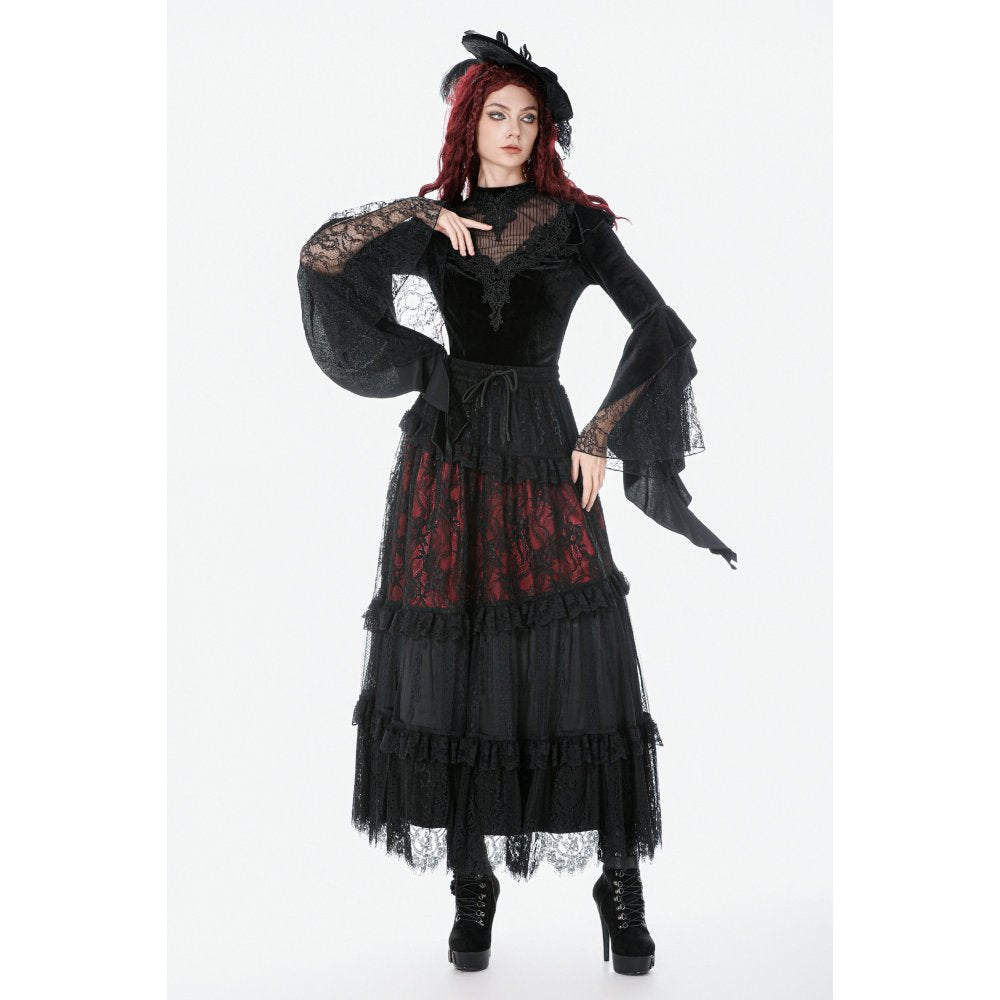 Dark in Love Gothic Velvet Lace High-Neck Top