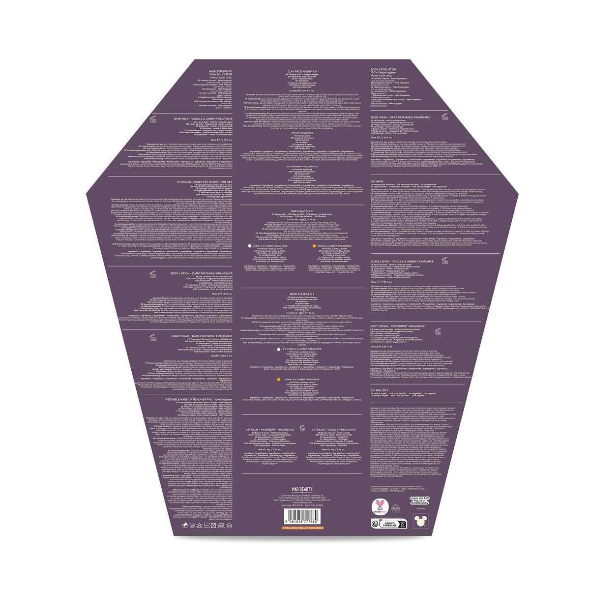 Back of the Nightmare Before Christmas advent calendar box, showing the full contents panel