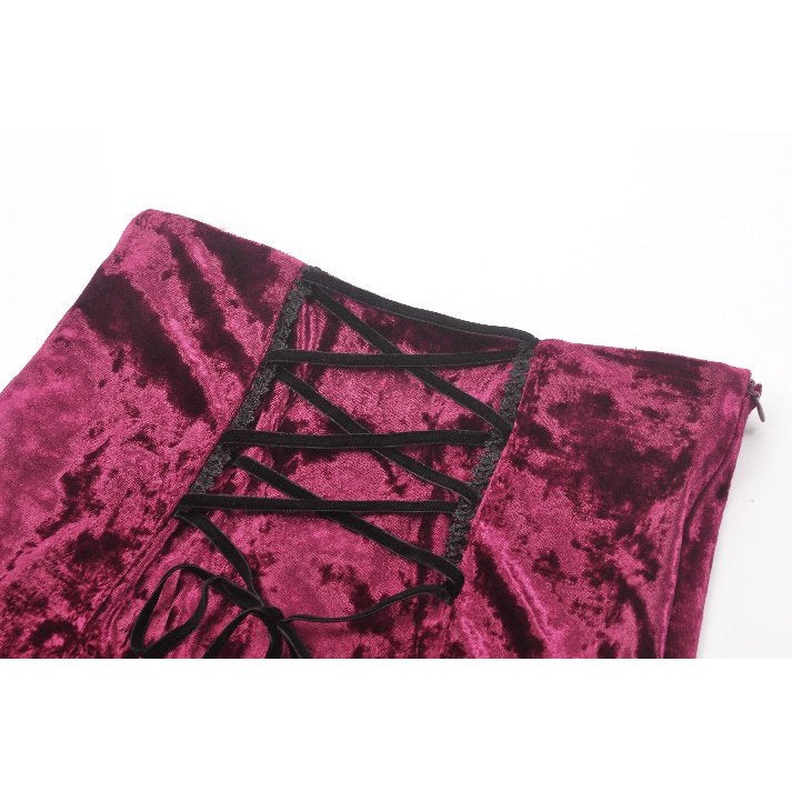 Dark in Love Crimson Queen Lace High-Low Goth Skirt in Burgundy & Black