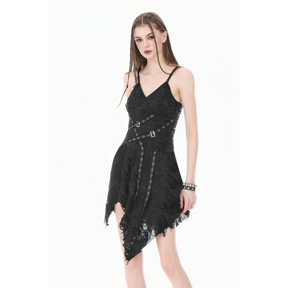 Dark in Love Shredded Harness Asymmetric Dress