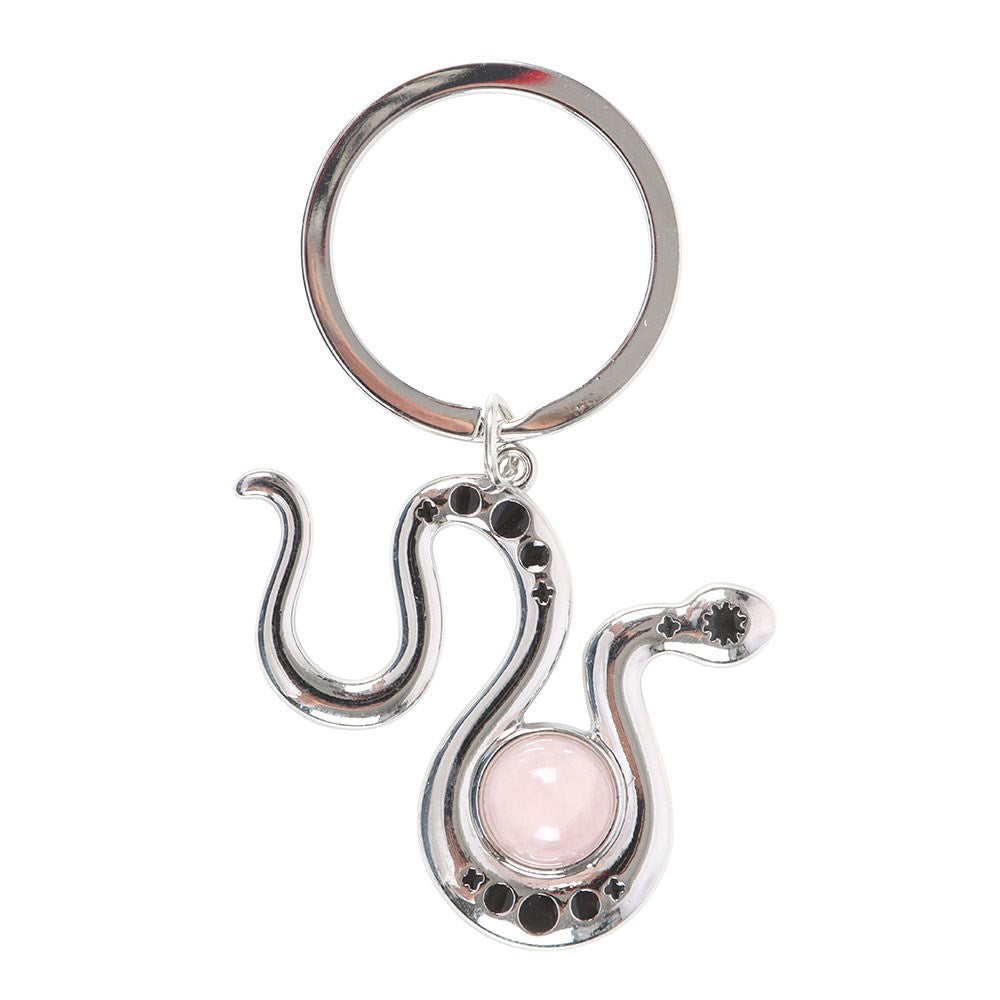 Gothic Gifts Snake Keyring with Rose Quartz Crystal - Kate's Clothing