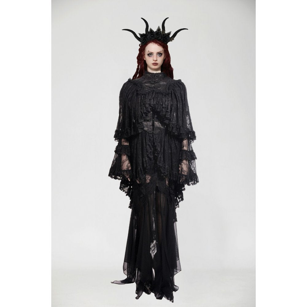 Dark in Love Zuri Vintage Lace Cape with Flowing Sleeves - Kate's Clothing
