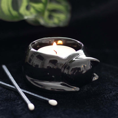 Gothic Gifts Black Cat Ceramic Tealight Candle Holder - Kate's Clothing