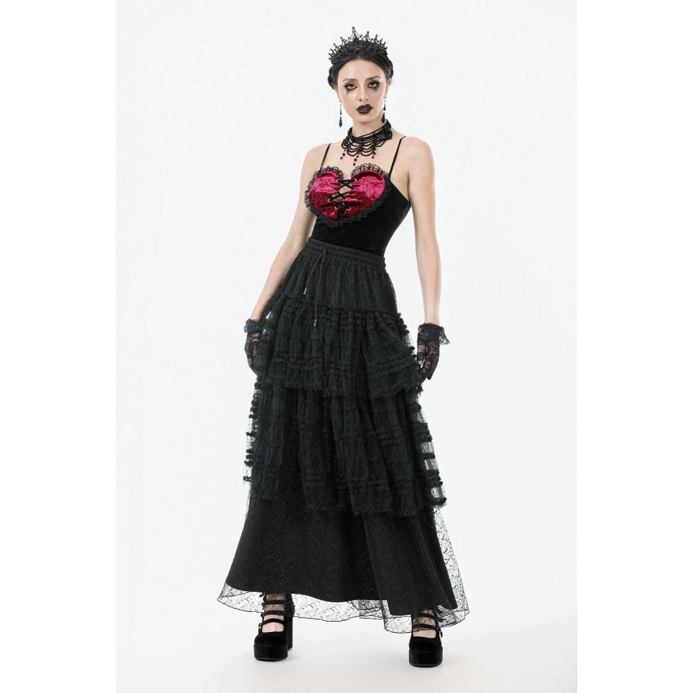 Dark in Love Morticia Gothic Velvet & Lace Bustier Dress in Black