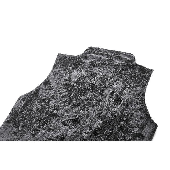 Dark in Love Shredded Butterfly Print Halter Goth Top In Grey
