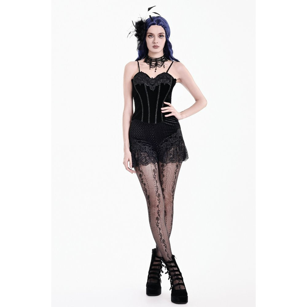 Dark in Love Velvet Floral Lace Trim Shorts